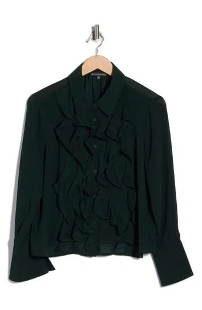 Adrianna Papell Ruffle Front Button-up Shirt In Green
