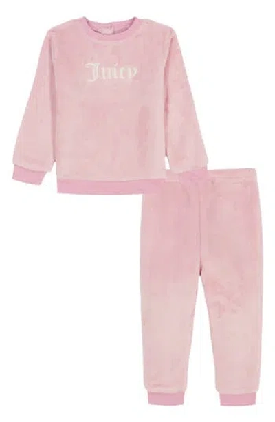 Juicy Couture Faux Shearling Pullover & Joggers Set In Pink