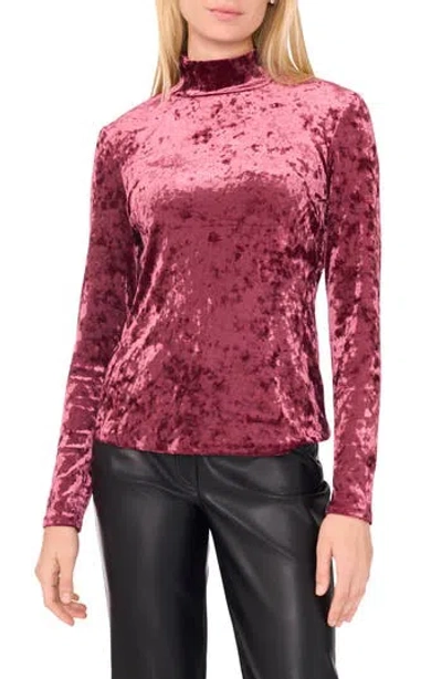 1.state Mock Neck Long Sleeve Crushed Velvet Top In Burgundy