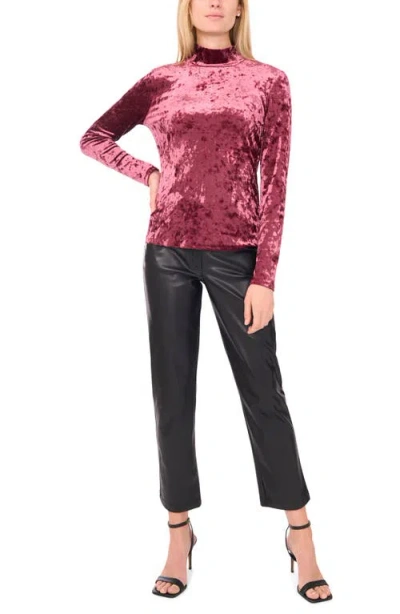 1.state Mock Neck Long Sleeve Crushed Velvet Top In Burgundy