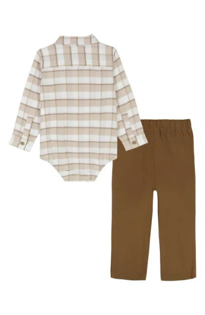 Calvin Klein Plaid Bodysuit & Chino Pants Set In Multi