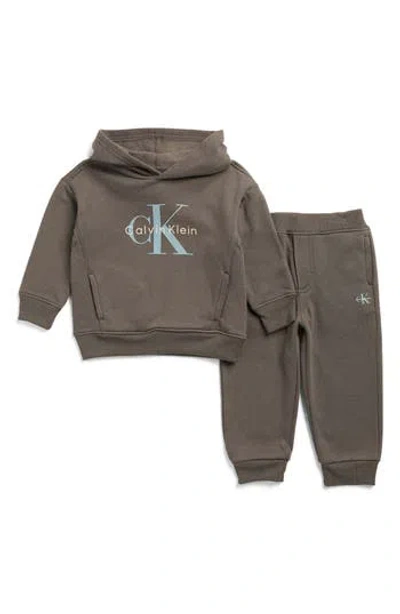 Calvin Klein Fleece Hoodie & Joggers Set In Brown