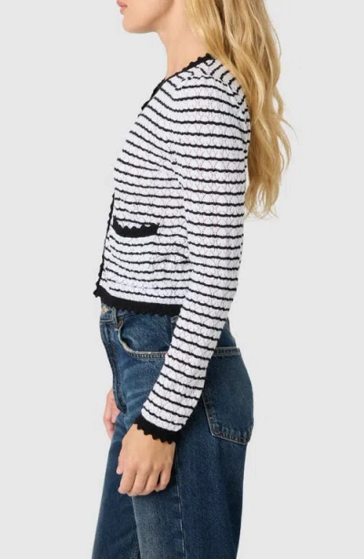 Lush Stripe Scalloped Cotton Crop Cardigan In Multi