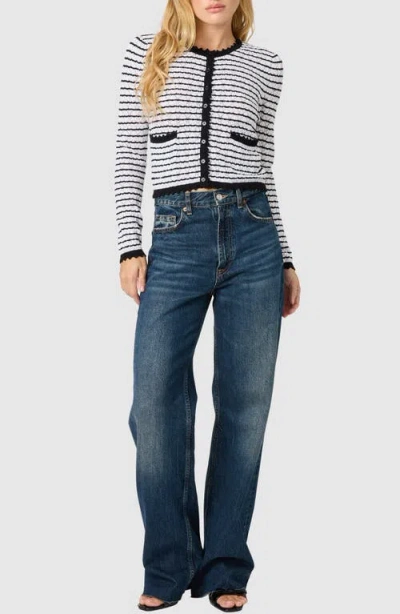 Lush Stripe Scalloped Cotton Crop Cardigan In Multi