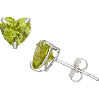 Fzn 10k White Gold Semiprecious Stone Heart Stud Earrings