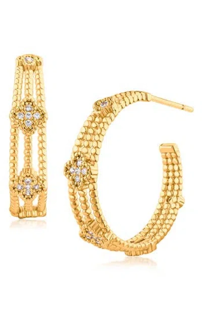 Jardin Delicate Clover Cubic Zirconia Hoop Earrings In Gold