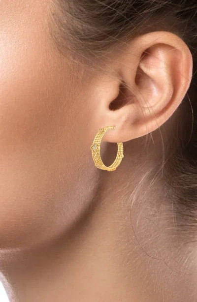 Jardin Delicate Clover Cubic Zirconia Hoop Earrings In Gold