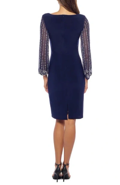 Marina Crystal Embellished Long Sleeve Sheath Dress In Blue