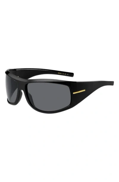 Hugo Boss Boss 70mm Rectangular Wraparound Sunglasses In Black