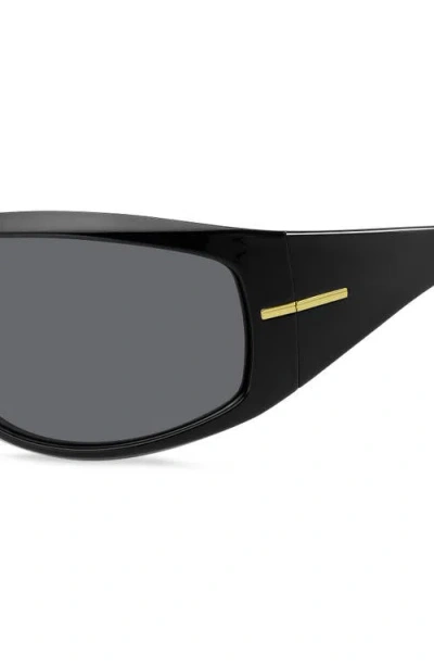 Hugo Boss Boss 70mm Rectangular Wraparound Sunglasses In Black