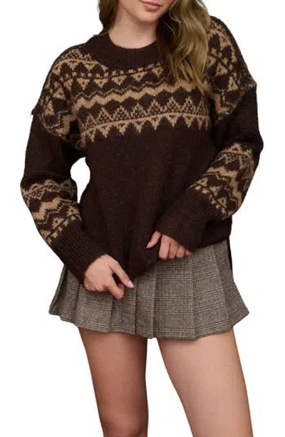 Blu Pepper Fair Isle Crewneck Sweater In Brown
