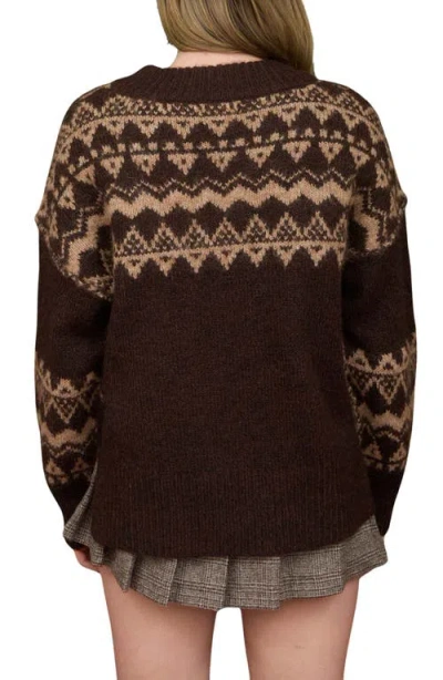 Blu Pepper Fair Isle Crewneck Sweater In Brown