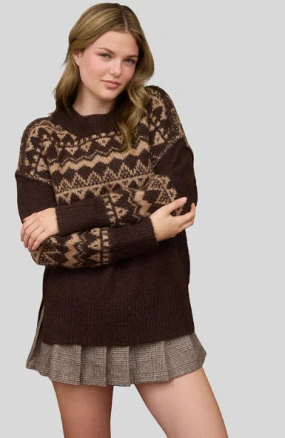 Blu Pepper Fair Isle Crewneck Sweater In Brown