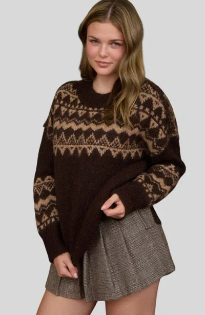 Blu Pepper Fair Isle Crewneck Sweater In Brown