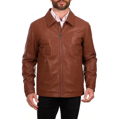 Perry Ellis Classic Leather Jacket In Brown