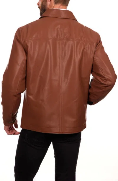 Perry Ellis Classic Leather Jacket In Brown