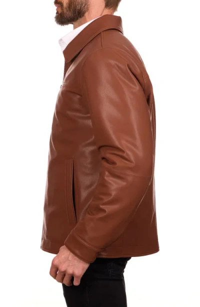 Perry Ellis Classic Leather Jacket In Brown