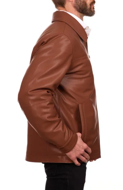 Perry Ellis Classic Leather Jacket In Brown
