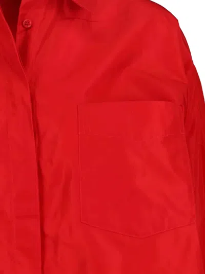 Aspesi Long Sleeve Collared Top Chest Pocket In Red