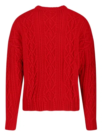 Aspesi Cable-knit Crew-neck Sweater In Red