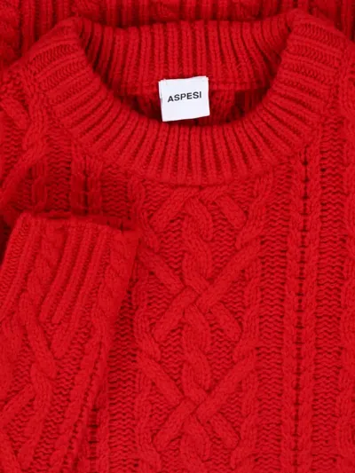 Aspesi Cable-knit Crew-neck Sweater In Red