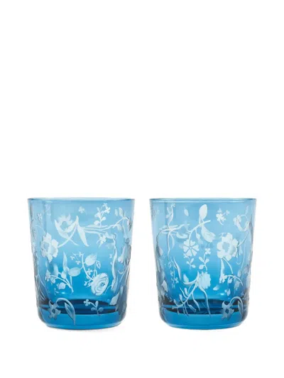 Polspotten Engraved-floral Glass Tumblers In Blue