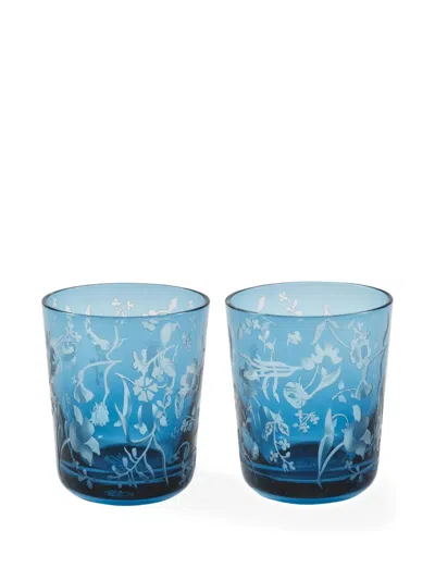 Polspotten Engraved-floral Glass Tumblers In Blue