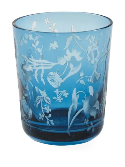 Polspotten Engraved-floral Glass Tumblers In Blue