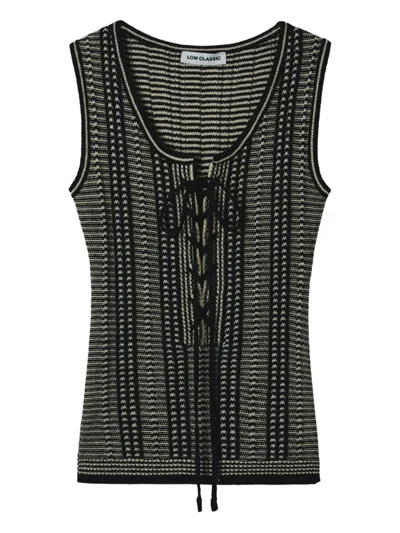 Low Classic Striped Tie Top In Black