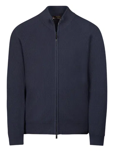 Moorer Dean-ws3 Ribbed Cardigan In Blue