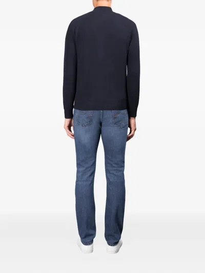 Moorer Dean-ws3 Ribbed Cardigan In Blue