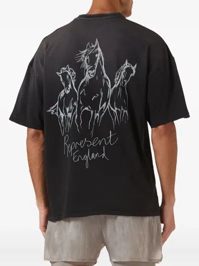 Represent Hand Drawn Thoroughbred T-shirt In Black