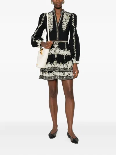Alice And Olivia Valencia Tiered Long-sleeve Mini Dress In Black