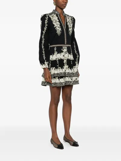 Alice And Olivia Valencia Tiered Long-sleeve Mini Dress In Black