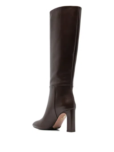 Aquazzura 85mm Sellier Block-heel Knee-high Boots In Brown