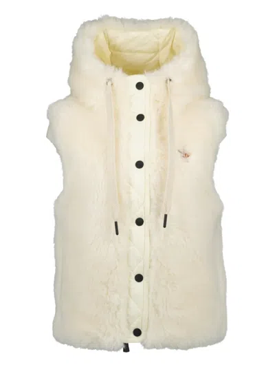 Moncler Shearling Hooded Gilet In White