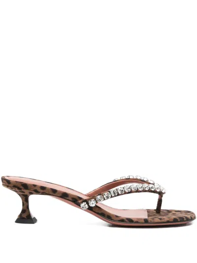 Amina Muaddi 45mm Leopard-printed Crystal-detail Sandals In Animal Print