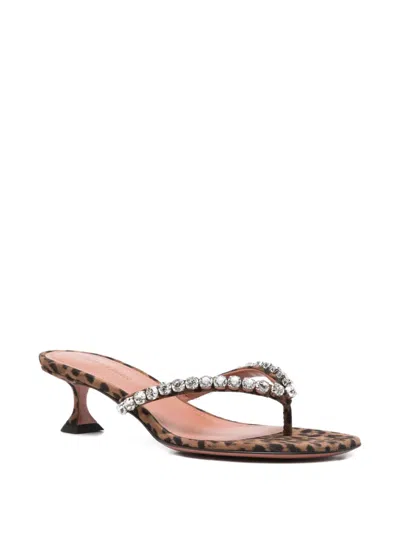 Amina Muaddi 45mm Leopard-printed Crystal-detail Sandals In Animal Print