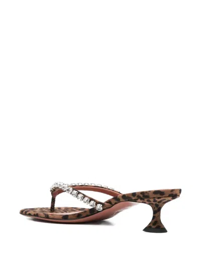 Amina Muaddi 45mm Leopard-printed Crystal-detail Sandals In Animal Print