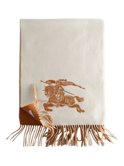 Burberry Equestrian Fringed Scarf In Neutral