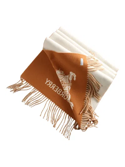 Burberry Equestrian Fringed Scarf In Neutral