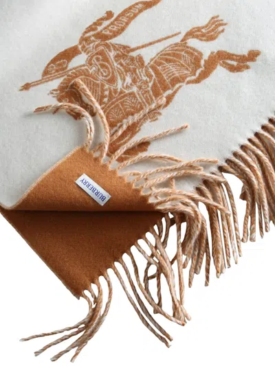 Burberry Equestrian Fringed Scarf In Neutral
