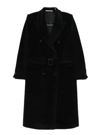 Tagliatore Long Double-breasted Wool Coat Belted Waist In Black