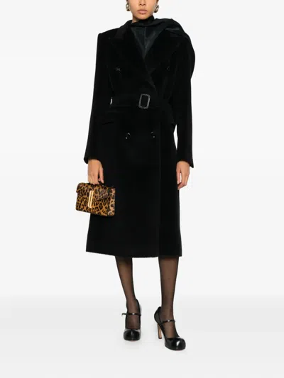 Tagliatore Long Double-breasted Wool Coat Belted Waist In Black