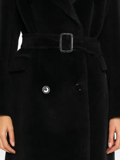 Tagliatore Long Double-breasted Wool Coat Belted Waist In Black