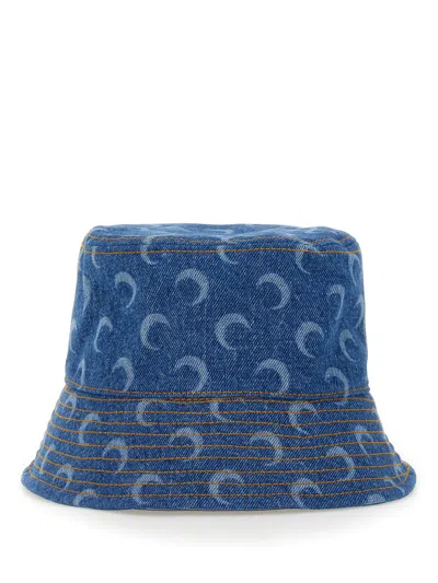 Marine Serre Contrast Stitched Crescent Moon Printed Bucket Hat In Blue