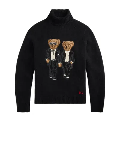 Polo Ralph Lauren Bear-embroidered Turtleneck Pullover In Black