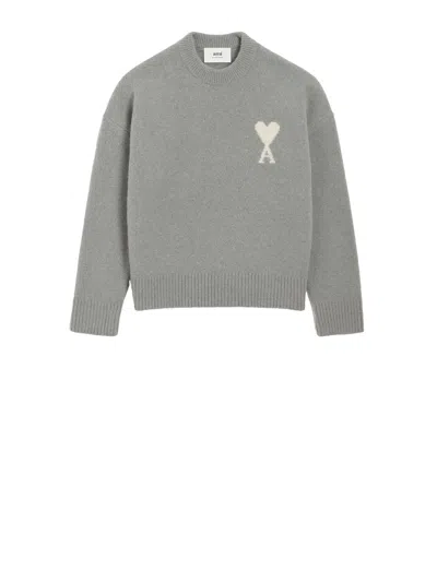Ami Alexandre Mattiussi Ami Paris Ami Paris Alpaca Ami De Coeur Crewneck Sweater In Gray
