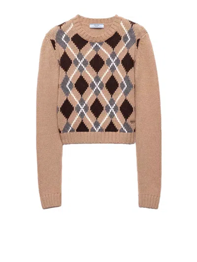 Prada Crew Neck Sweater In Brown