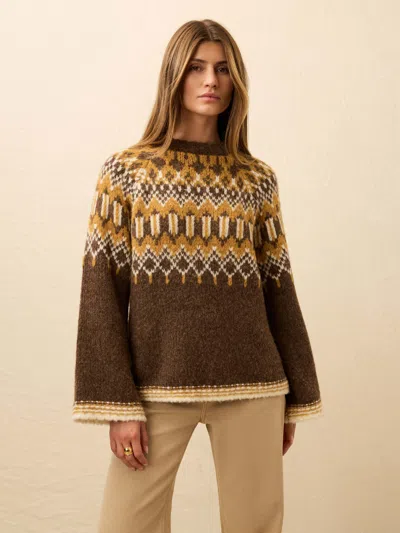 Faherty Summit Fairisle Crew Sweater In Brown